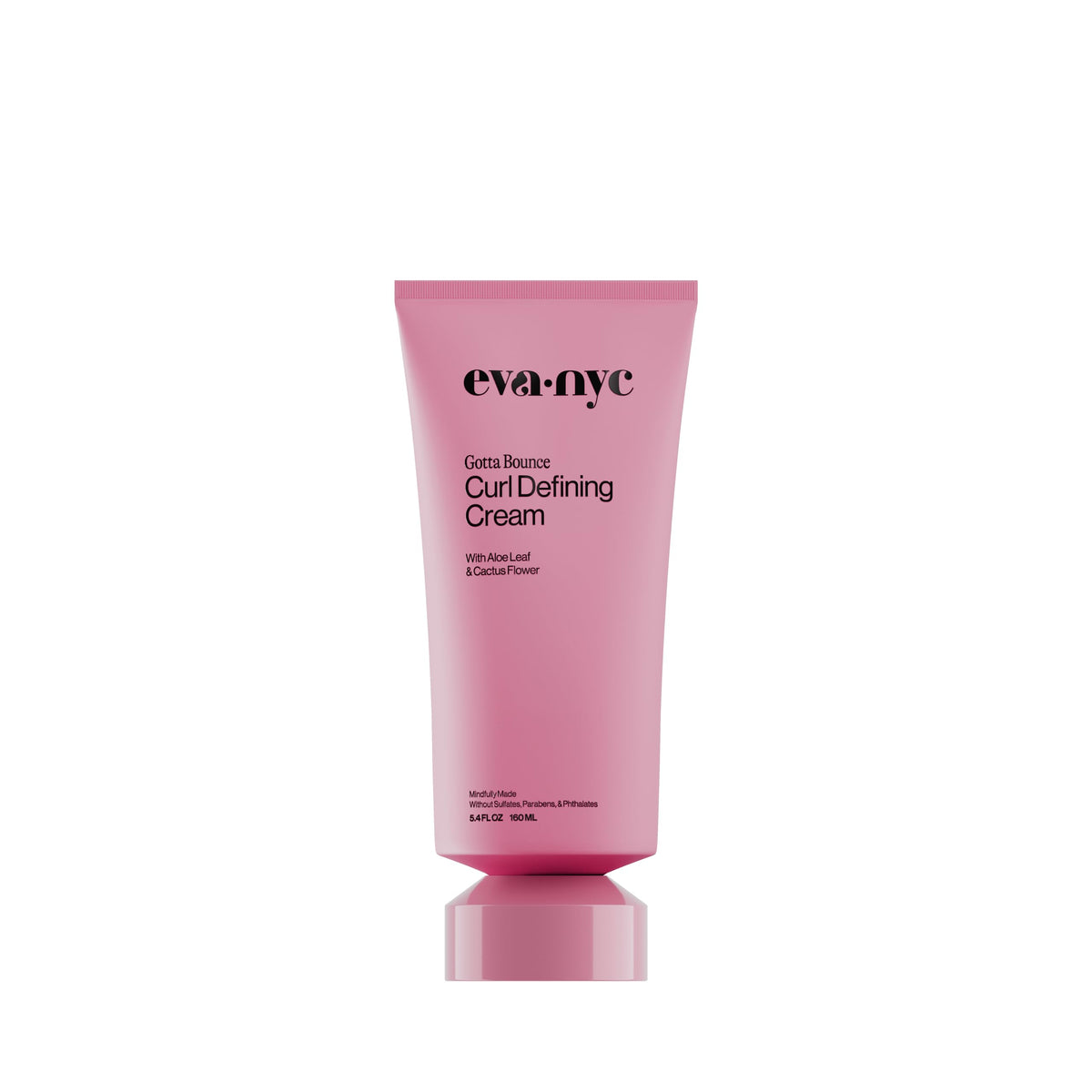 Eva NYC curl-enhancing styling cream bottle demonstrates frizz control and defined curls.