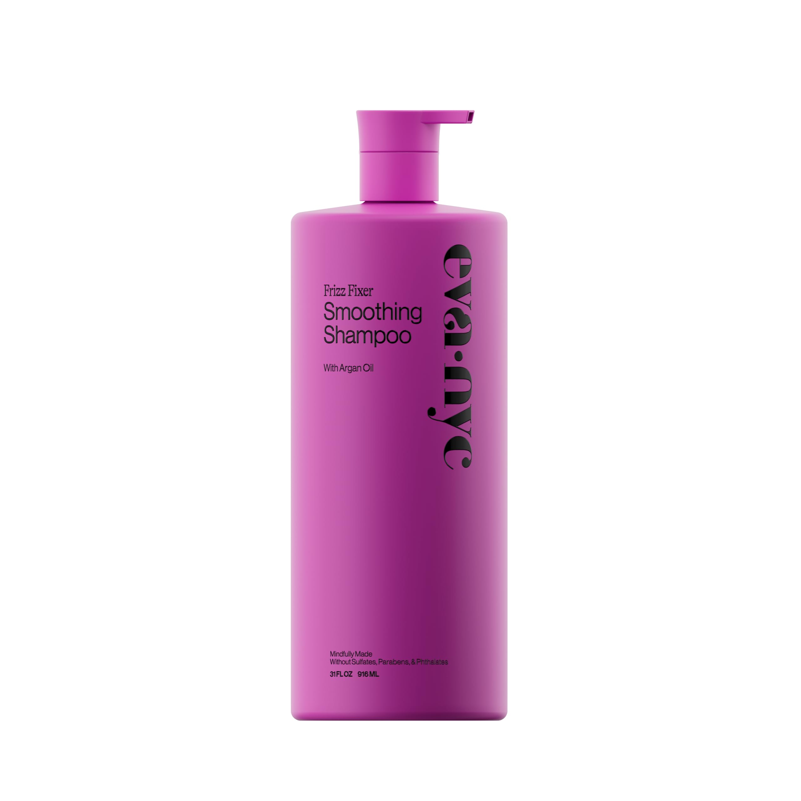 Eva NYC Frizz Fixer smoothing shampoo bottle front shows smoothing formula for frizz control
