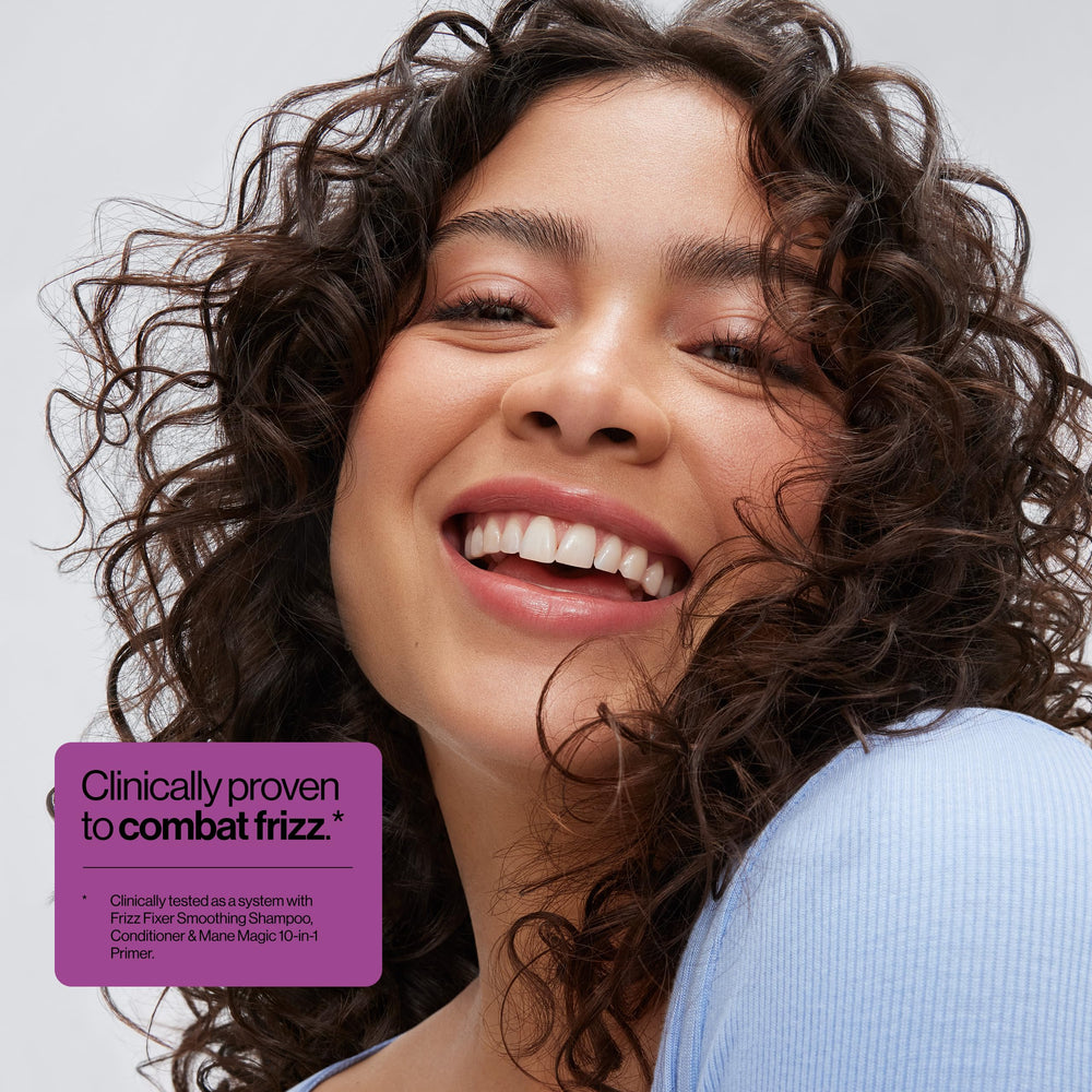 Eva NYC Frizz Fixer smoothing shampoo label closeup highlights sulfate-free color-safe care