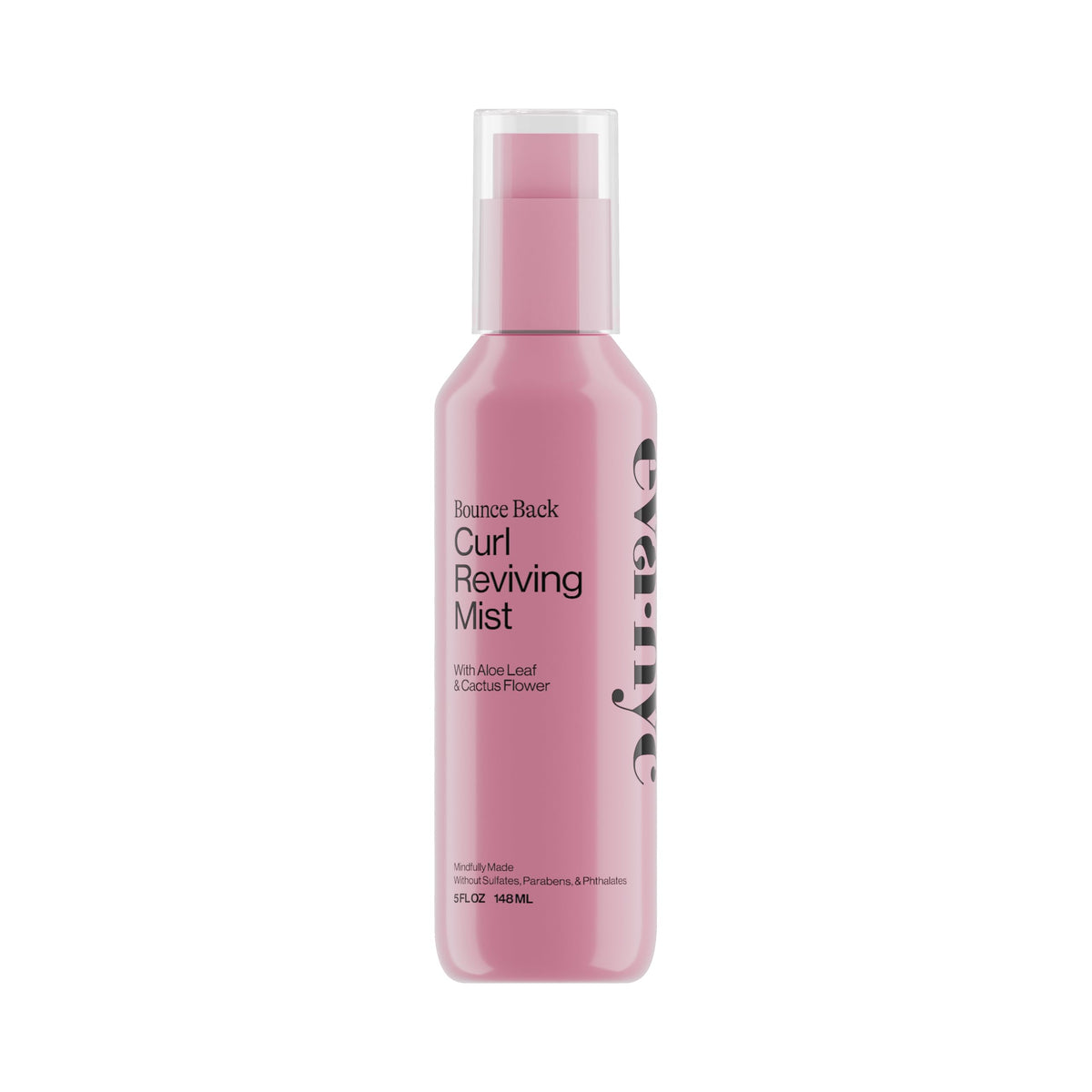 Eva NYC lightweight curl mist bottle front shows a refreshing dewy spray for revived curls.