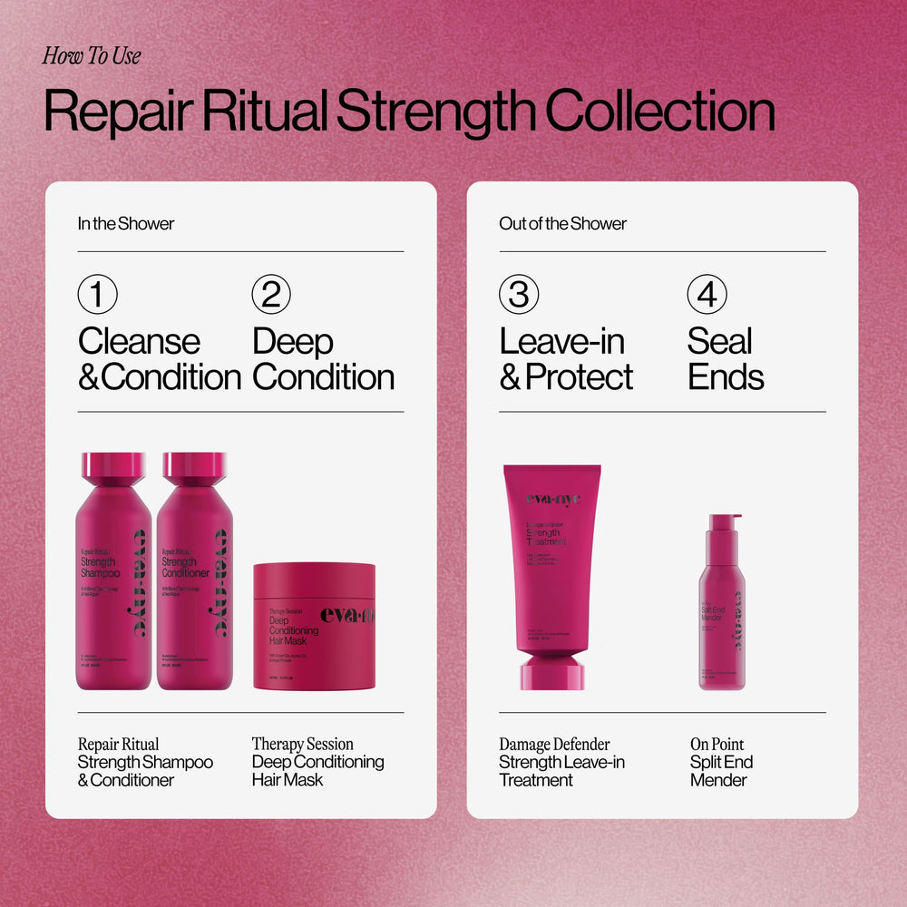 Hair after rinse with EVA·NYC Therapy Session mask looks silky and hydrated