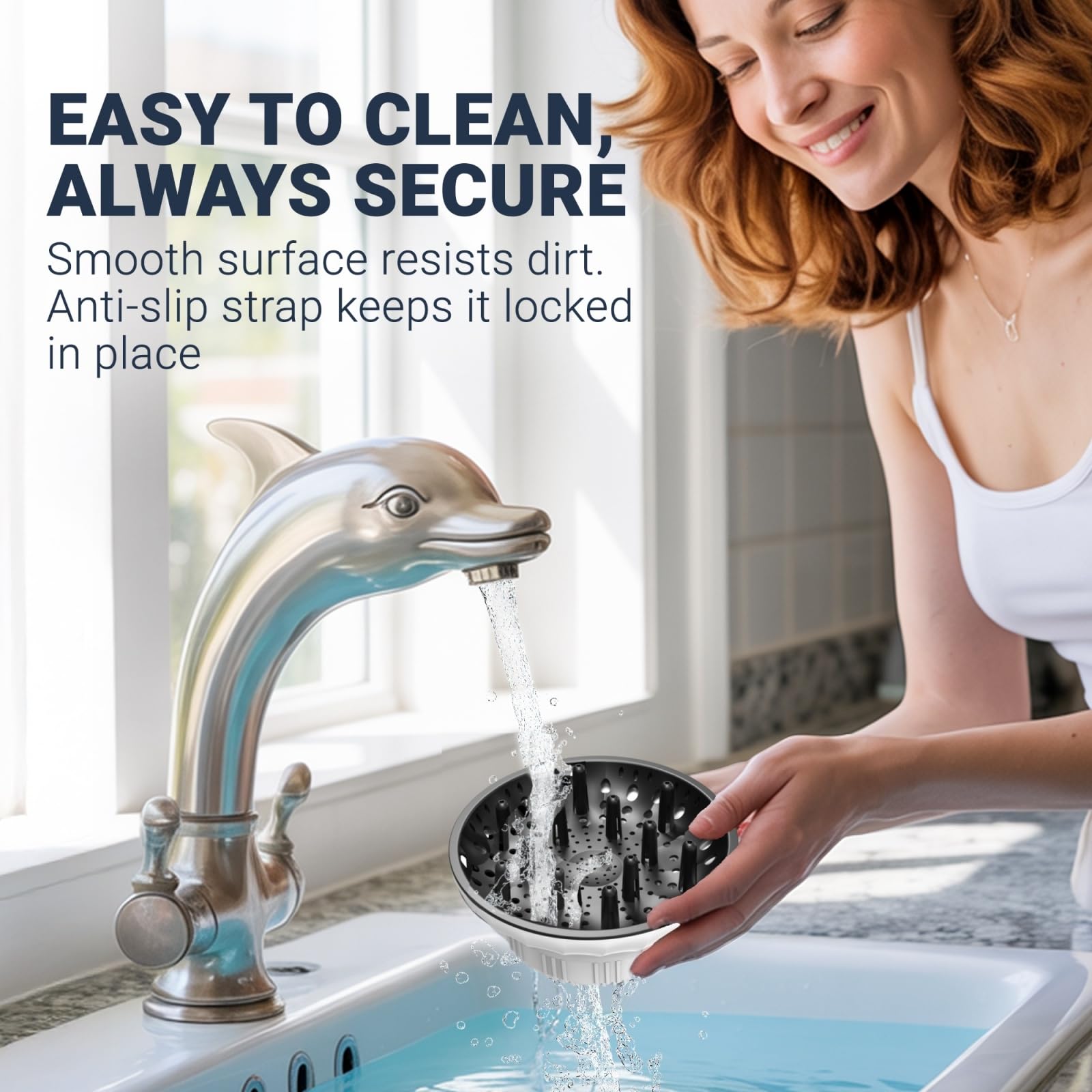 Evalunira universal diffuser clean-design shows smooth surface that resists dirt buildup.