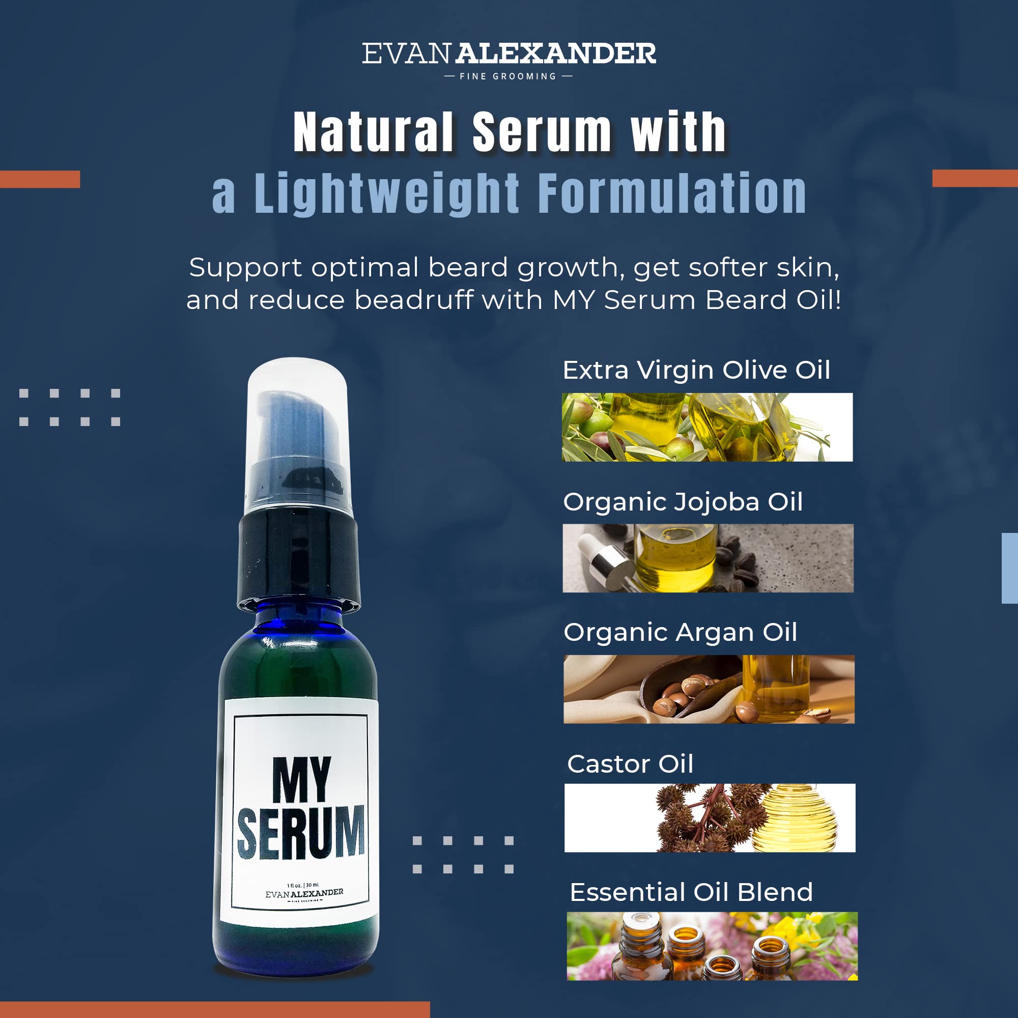 Evan Alexander Fine Grooming MY Serum Beard Oil 1oz bottle for on-the-go grooming.
