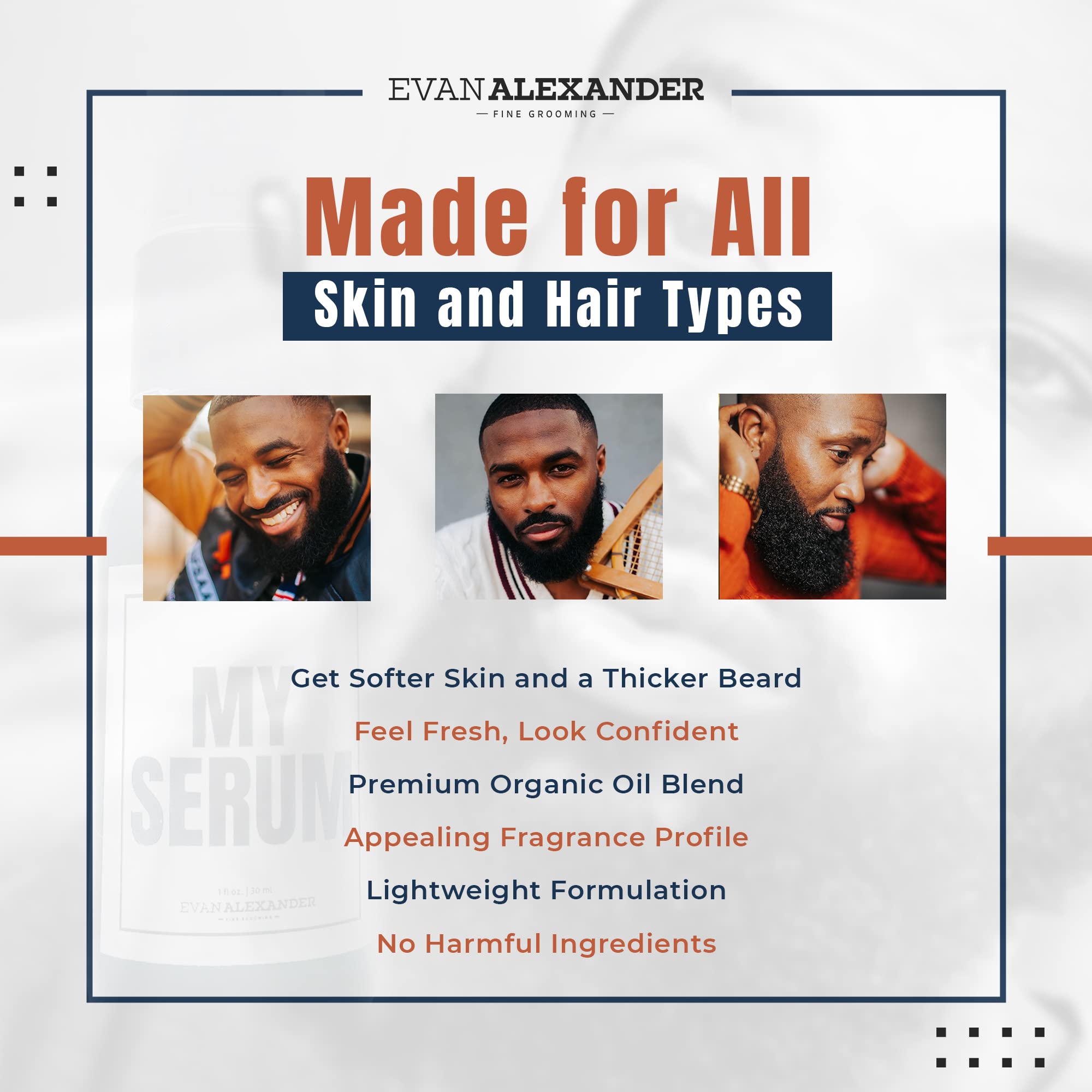 Evan Alexander Fine Grooming MY Serum Beard Oil fragrance notes include tobacco amber bergamot.