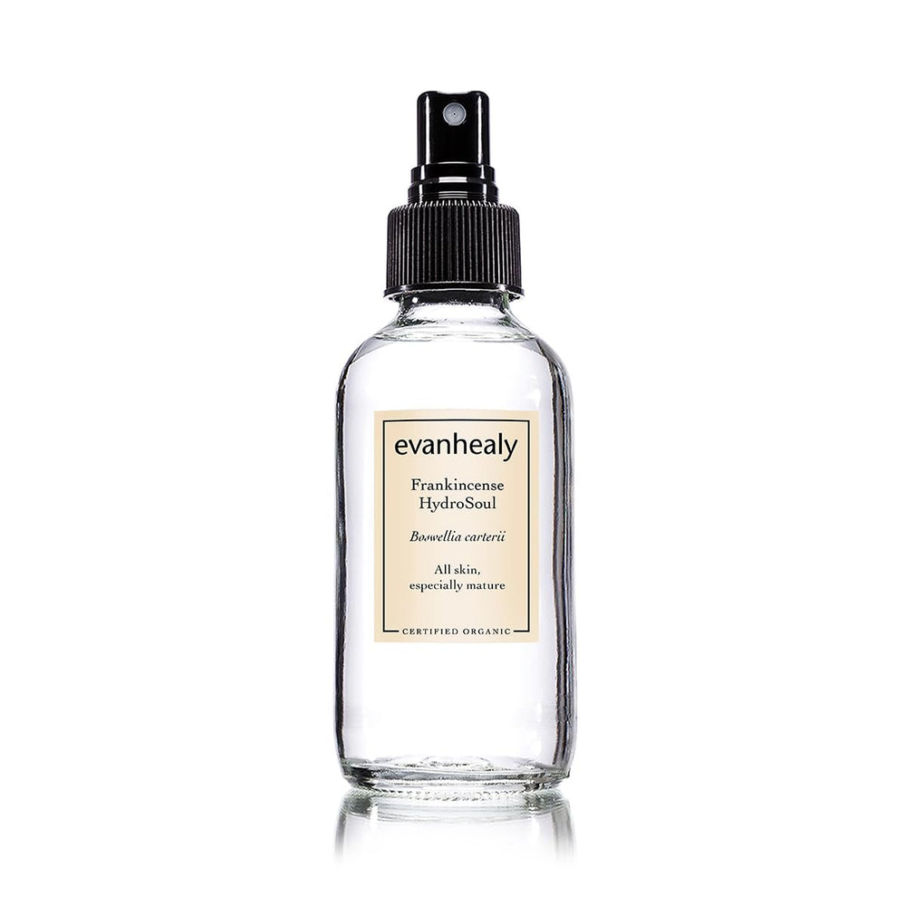 evanhealy frankincense hydrosoul bottle for gentle, alcohol-free facial toning and hydration.