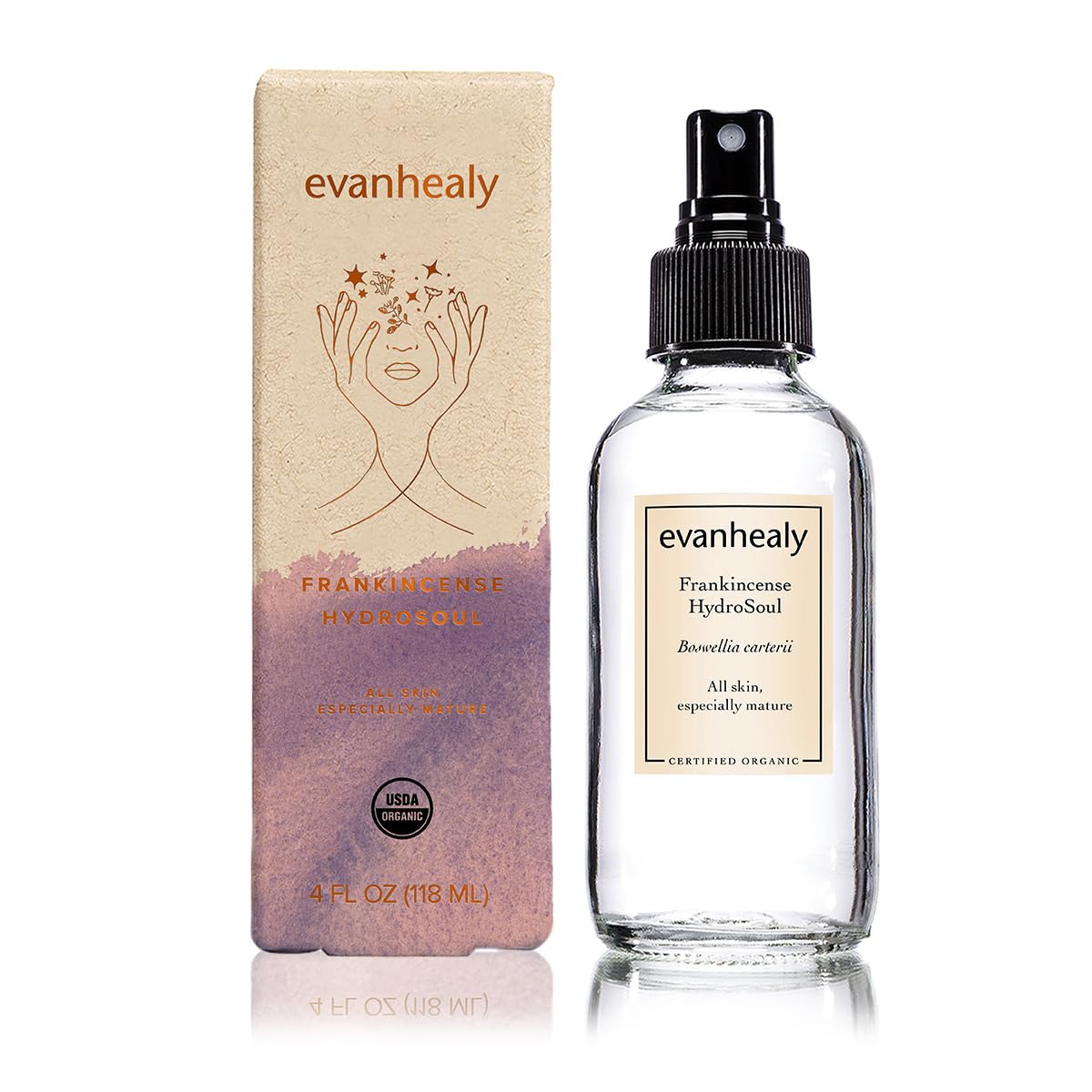 close-up of evanhealy frankincense hydrosoul mist, ideal for refreshing skin during routines.