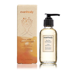 Evanhealy Tea Tree Gel Cleanser ingredients illustration emphasizes tea tree and lavender.