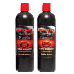 Evans combo pack keratin bottle shows smoothing treatment for frizz control and shine.