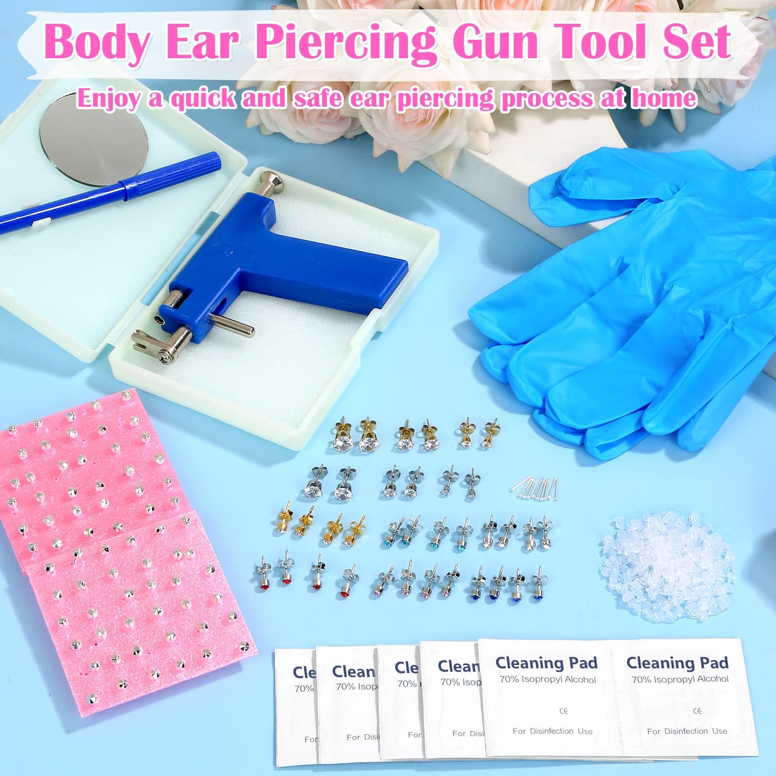 Evatage piercing stud pack provides varied sizes and colors for versatile styling.
