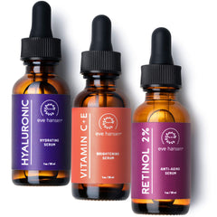 Eve Hansen Hyaluronic Acid Serum bottle closeup providing deep hydration for smoother skin.