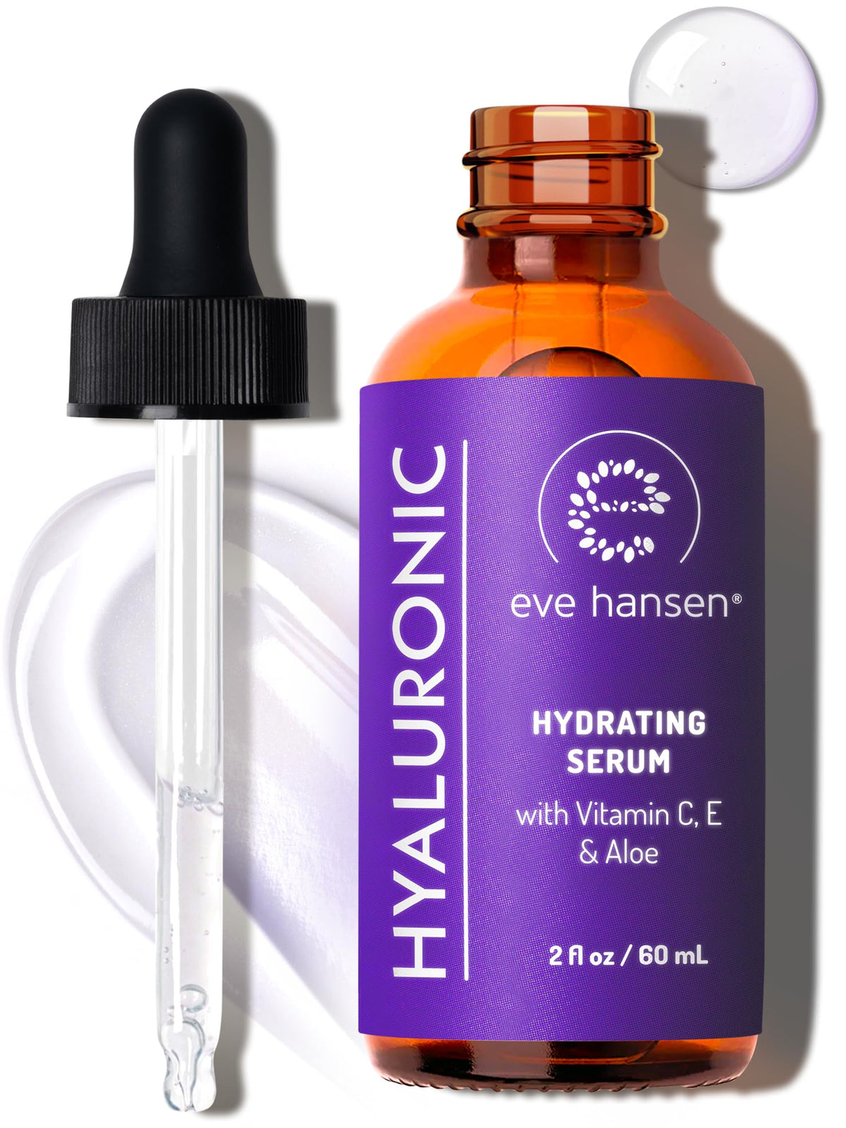 Eve Hansen Hyaluronic Serum bottle boosts hydration for a refreshed look
