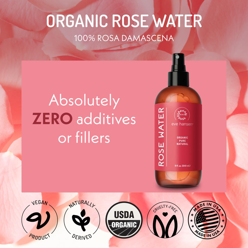 Eve Hansen rose water spray for hair care, tame frizz and add natural shine.