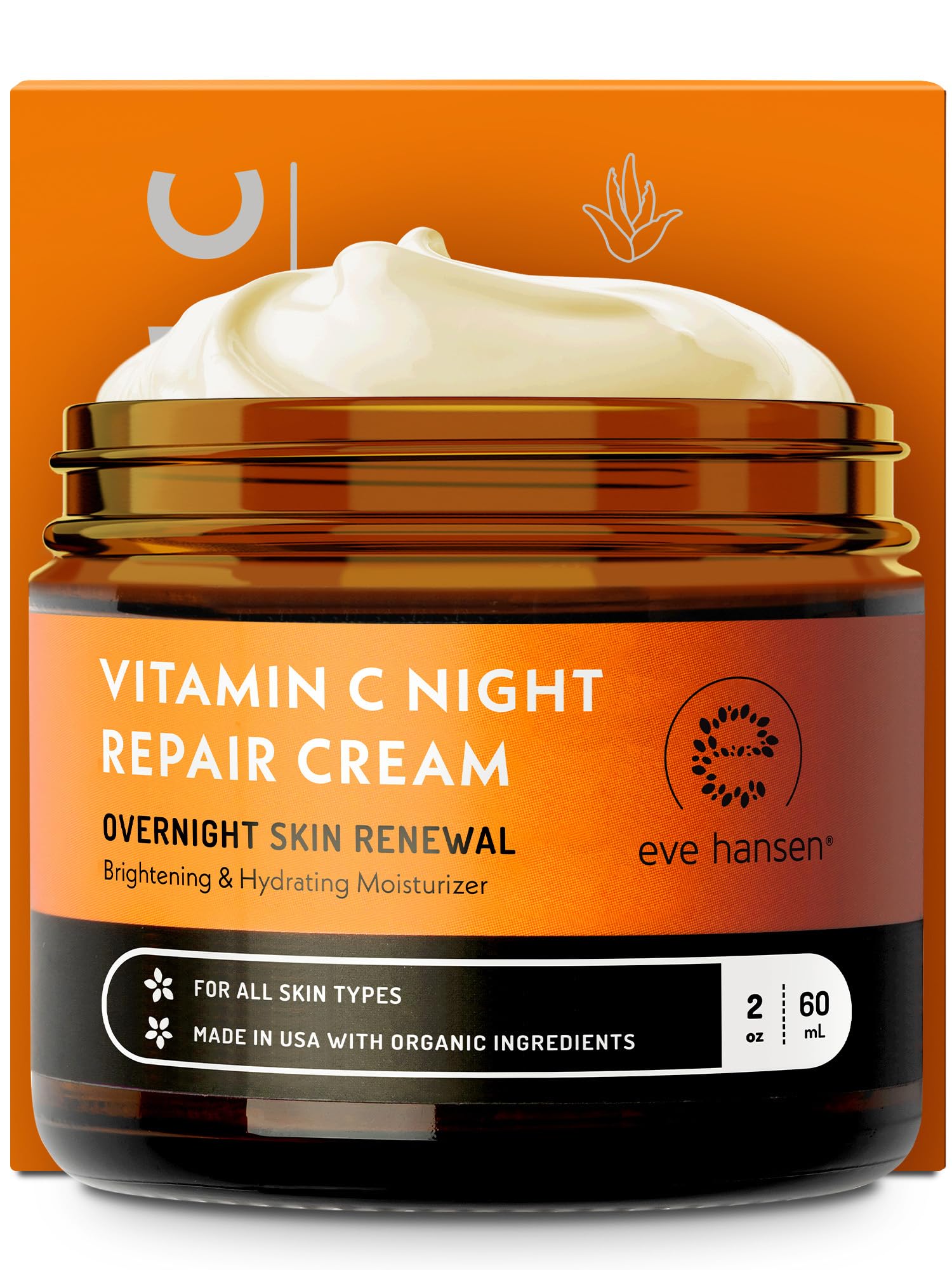 Eve Hansen Vitamin C Night Cream bottle closeup highlighting night hydration.