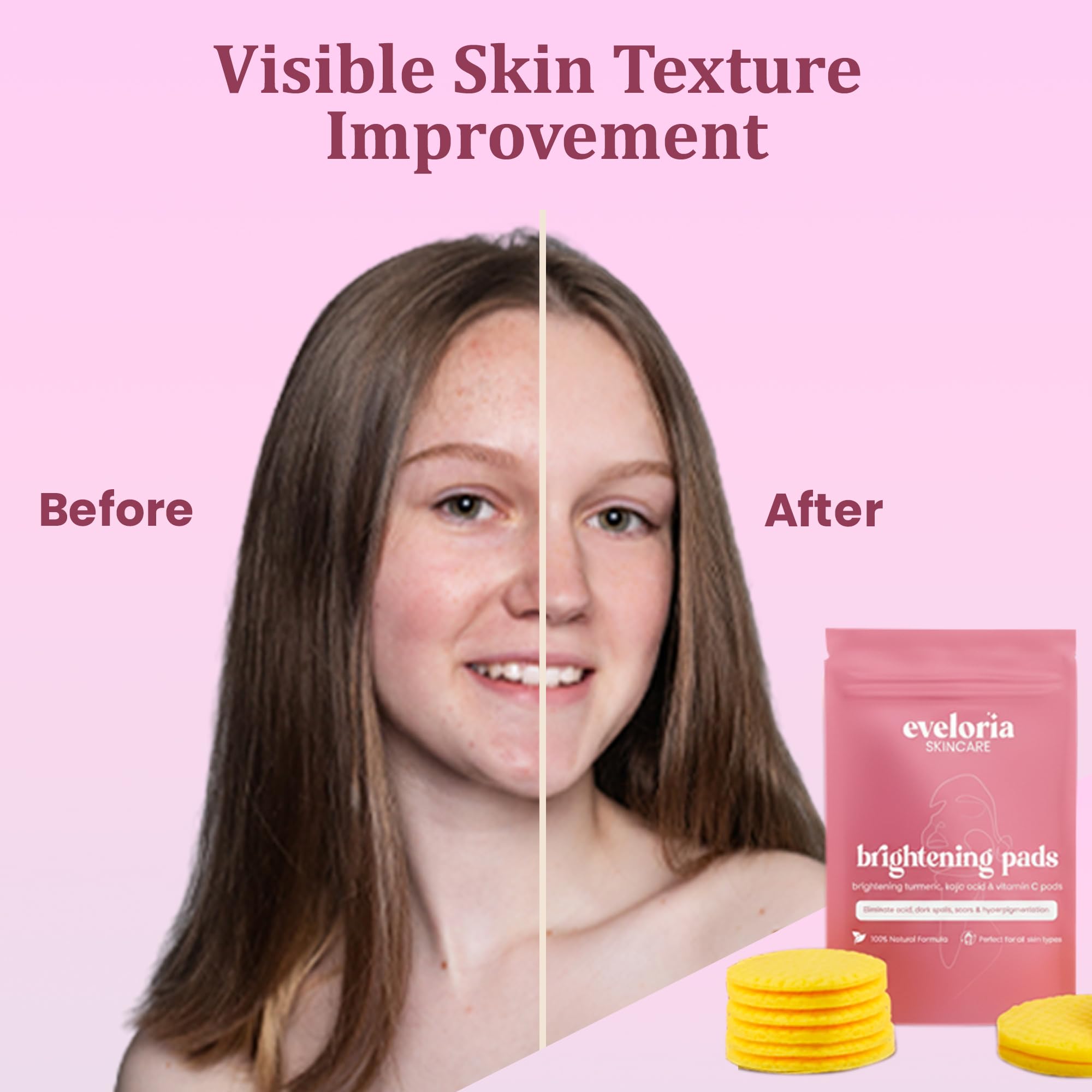 Eveloria pad on forearm hints hydration and gentle brightening after use.