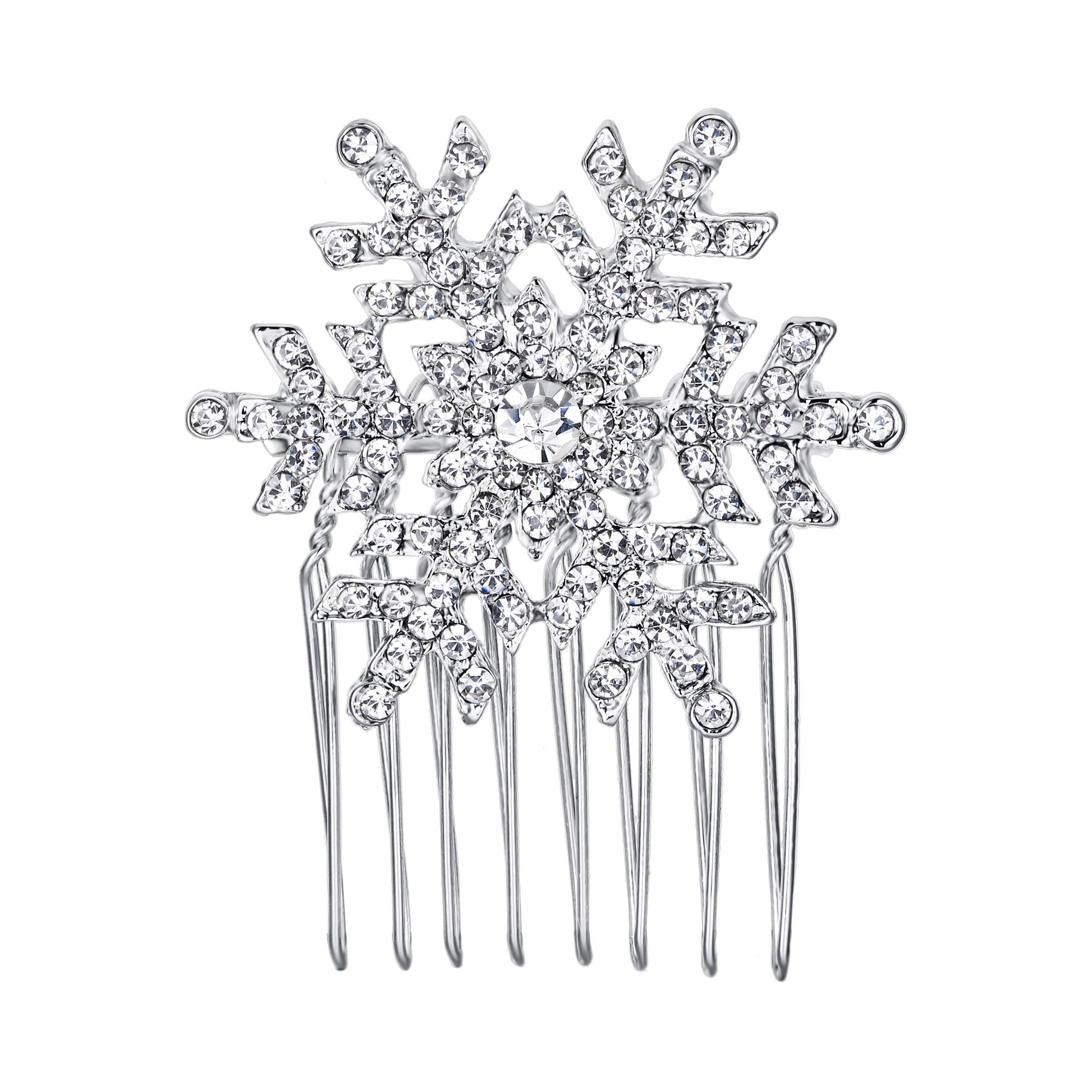 EVER FAITH Winter Snowflake Hair Side Comb with clear Austrian crystals adds winter sparkle to updos.