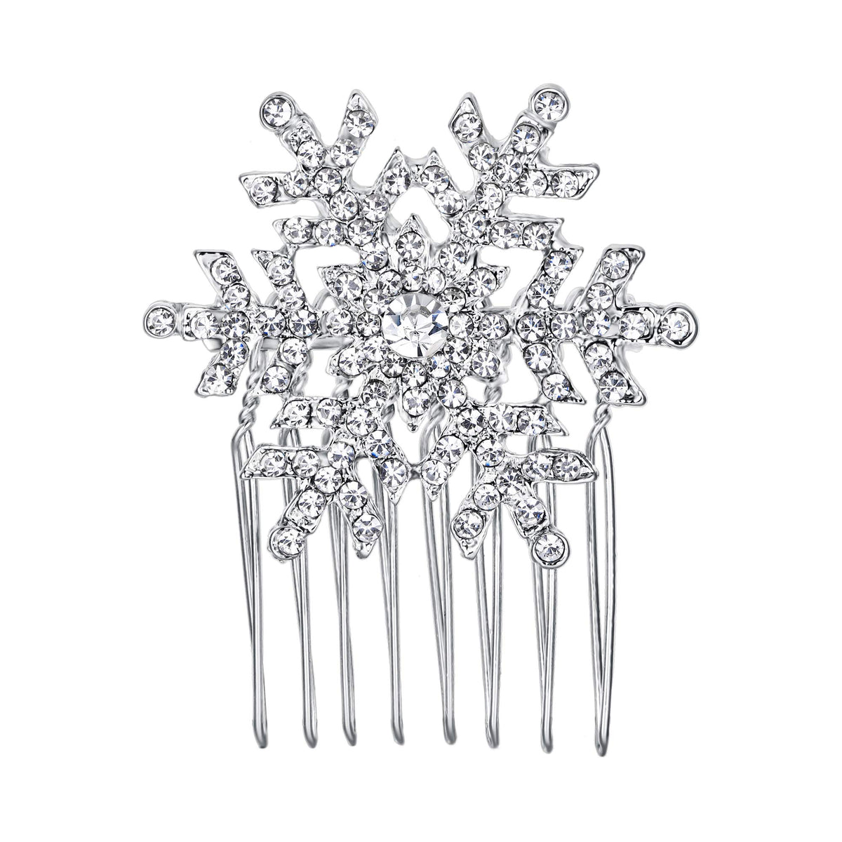 EVER FAITH Winter Snowflake Hair Side Comb with clear Austrian crystals adds winter sparkle to updos.
