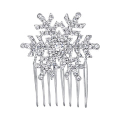 EVER FAITH Winter Snowflake Hair Side Comb with clear Austrian crystals adds winter sparkle to updos.