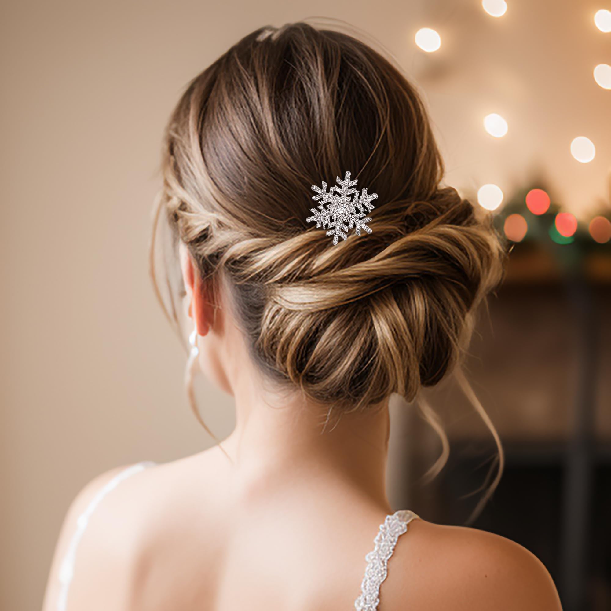 EVER FAITH snowflake comb closeup crystal-detail highlights facet sparkle for formal events.