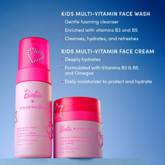 Evereden Barbie face wash bottle focuses on vitamin-rich cleansing for delicate skin.