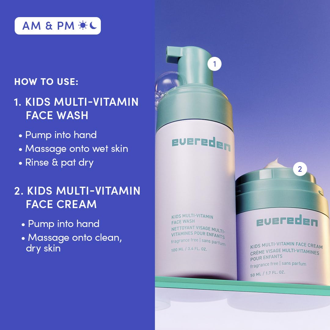 Evereden fragrance-free kids happy face duo ingredients label showing clean vegan formula.