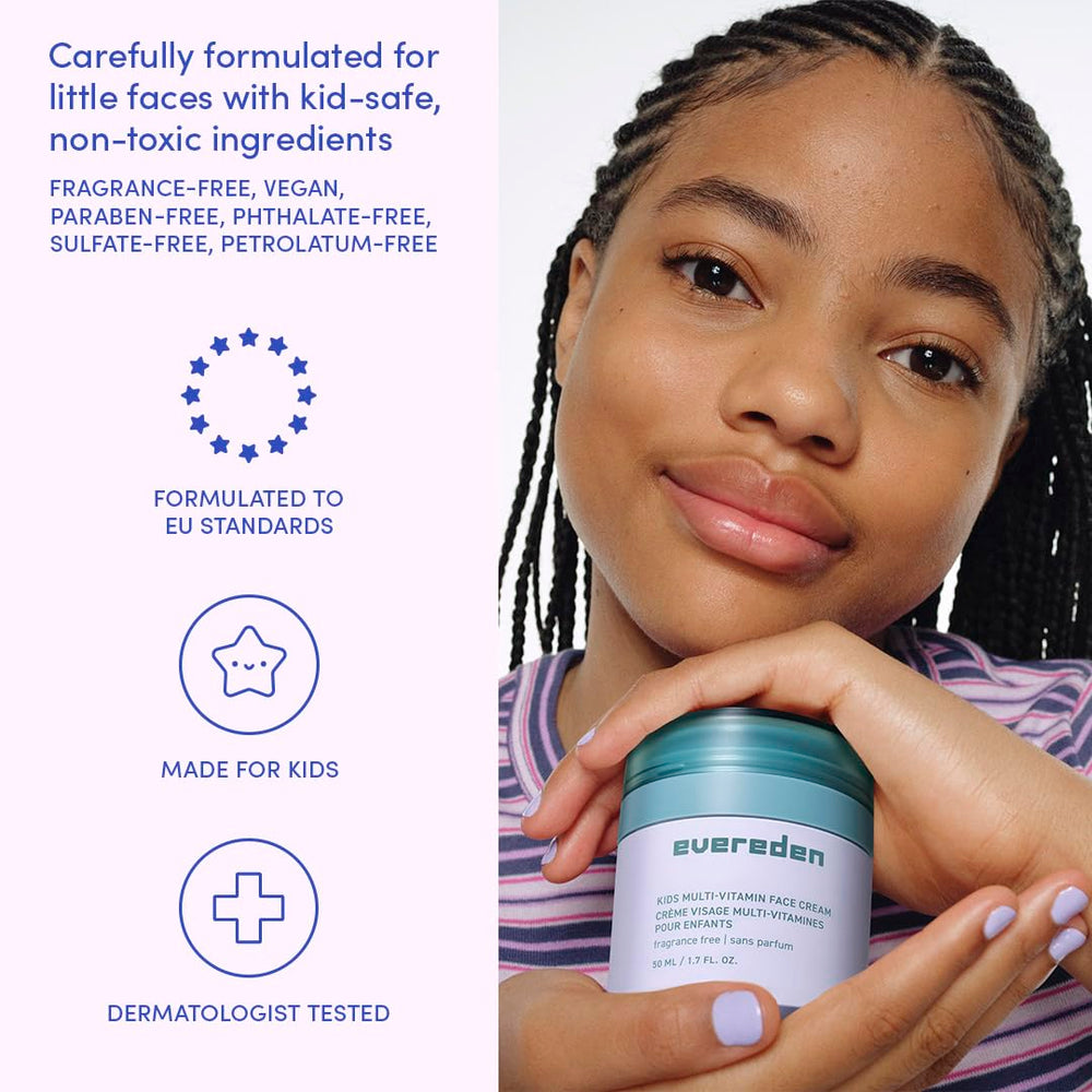 Evereden fragrance-free kids happy face duo texture closeup highlighting creamy lather.