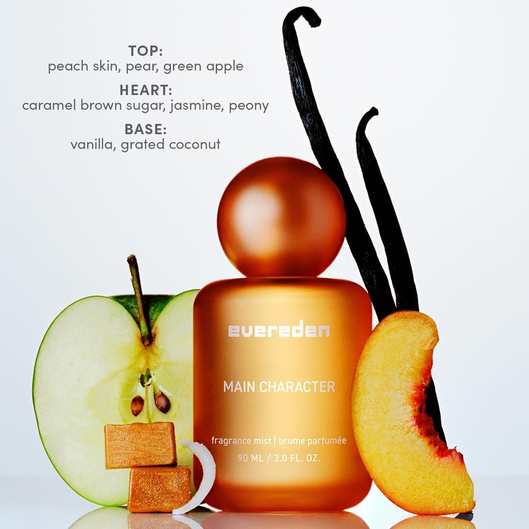 Evereden fragrance hair and body mist 3-packaging display showing collectible bottles