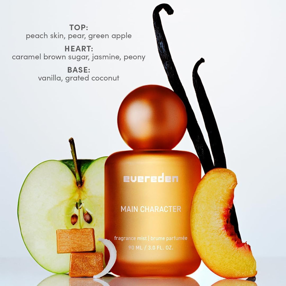 Evereden fragrance hair and body mist 3-packaging display showing collectible bottles