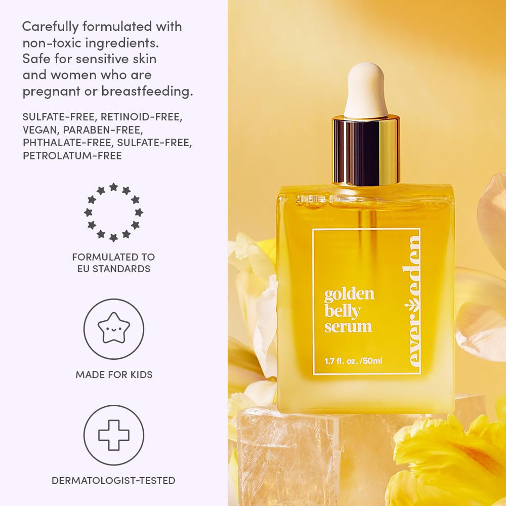 Evereden Golden Belly Serum applied to a pregnant belly during routine