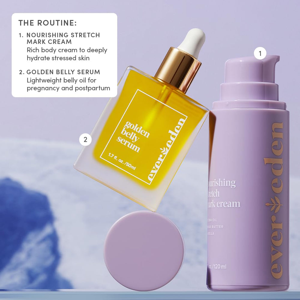 Evereden Golden Belly Serum included in postpartum skincare routine