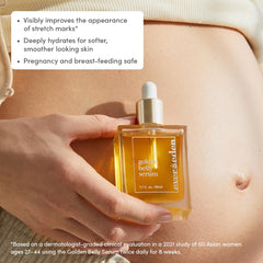 Texture swatch of Evereden Golden Belly Serum showing silky, fast-absorbing hydration