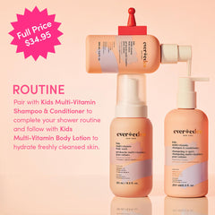 Evereden Kids body wash bottle closeup highlighting hydrating formula for sensitive skin.