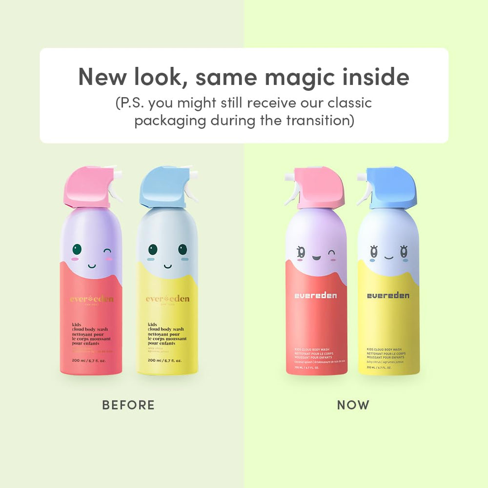 Evereden Kids Cloud coconut-splash pour showcases tropical scent for bath time.