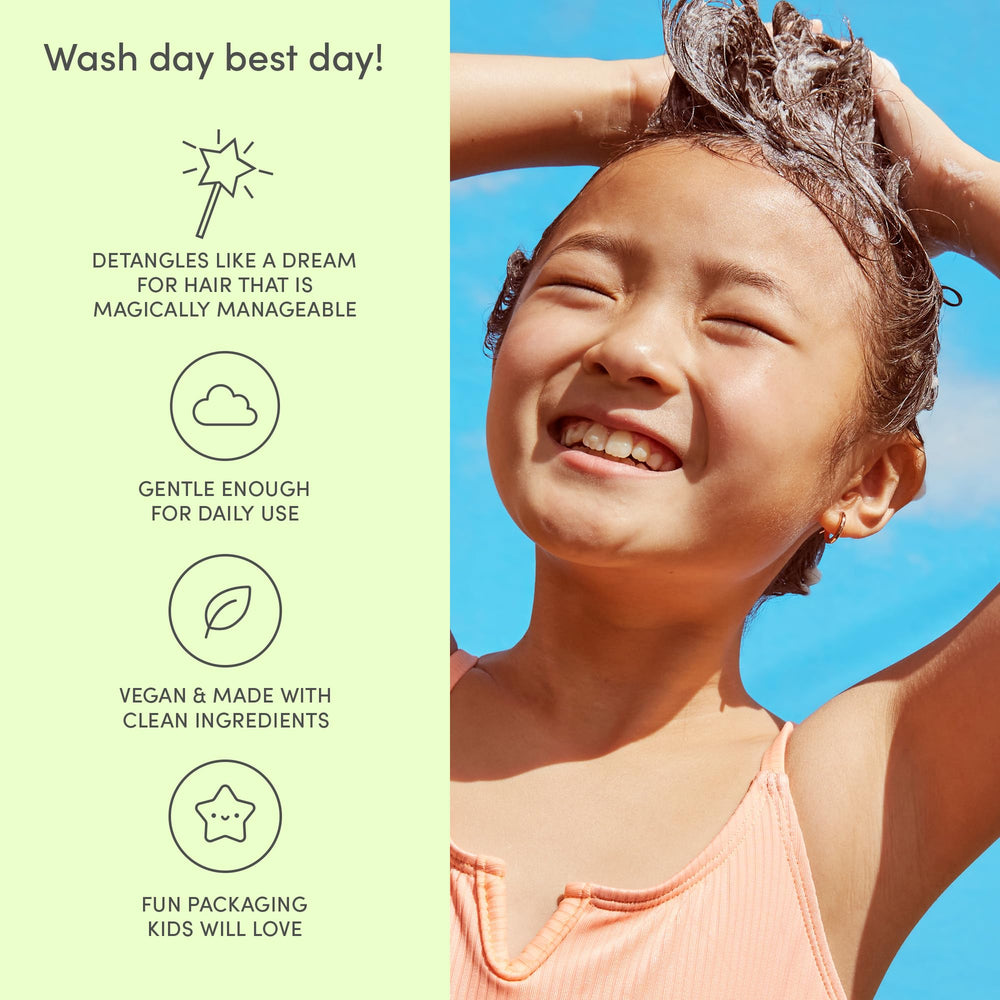 Evereden Kids Conditioner Detangler bottle close-up showcasing US-made ingredients