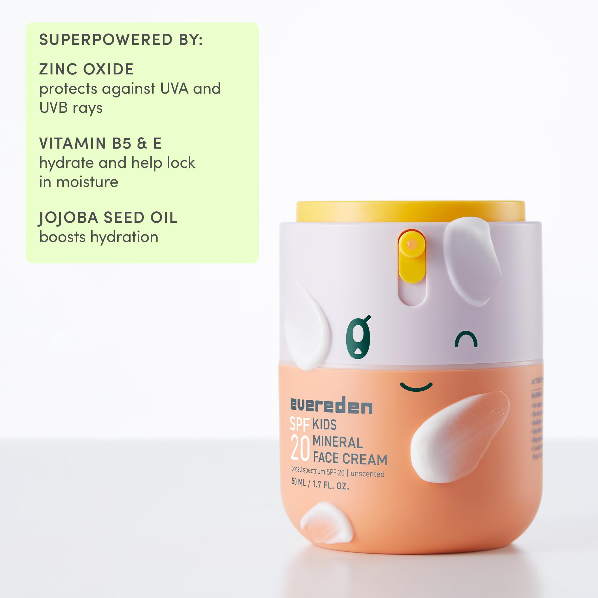 Evereden Kids Face Cream fragrance-free packaging communicates clean, vegan formula for families.
