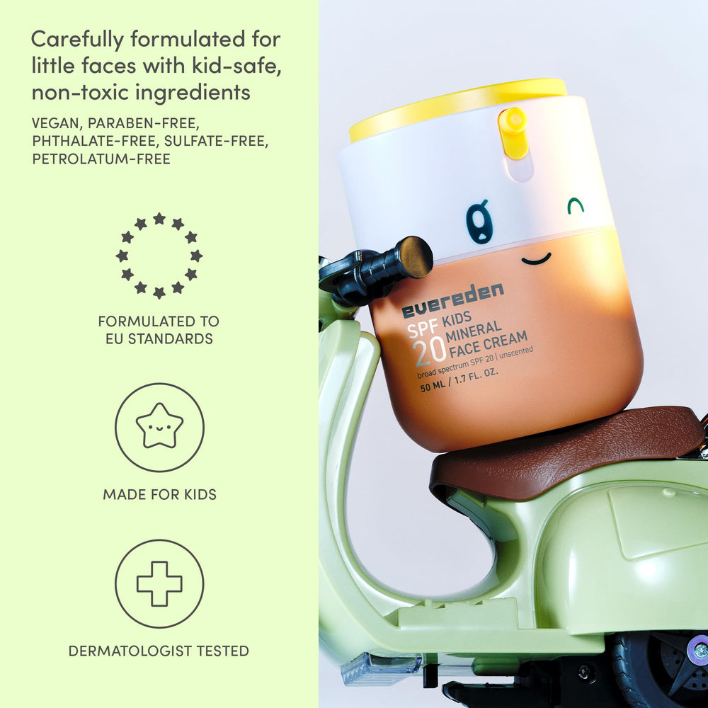 Evereden Kids Face Cream light texture swirl illustrates non-clogging, breathable care.