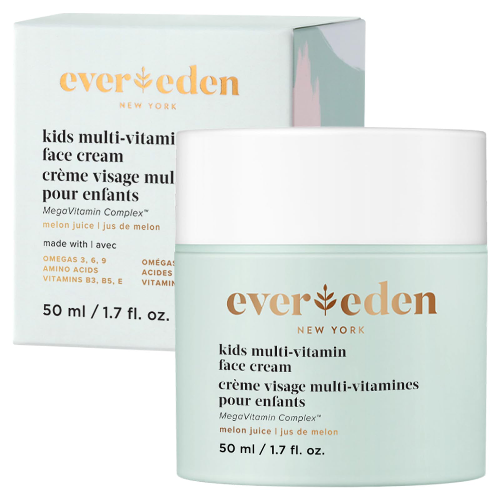 Evereden Kids Face Cream Melon Juice bottle demonstrates a gentle, hydrating moisturizer for daily kid skincare.