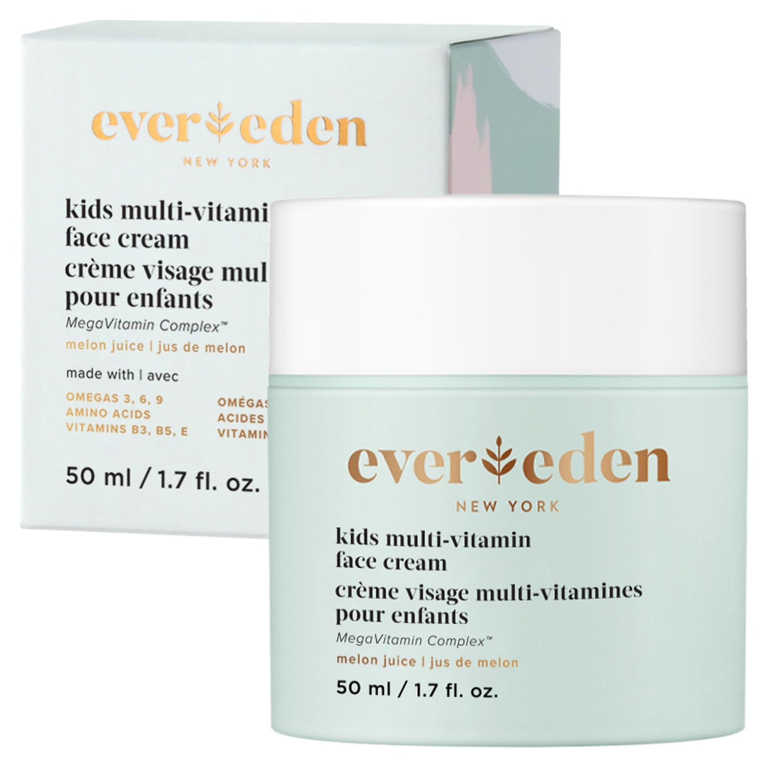 Evereden Kids Face Cream Melon Juice bottle demonstrates a gentle, hydrating moisturizer for daily kid skincare.