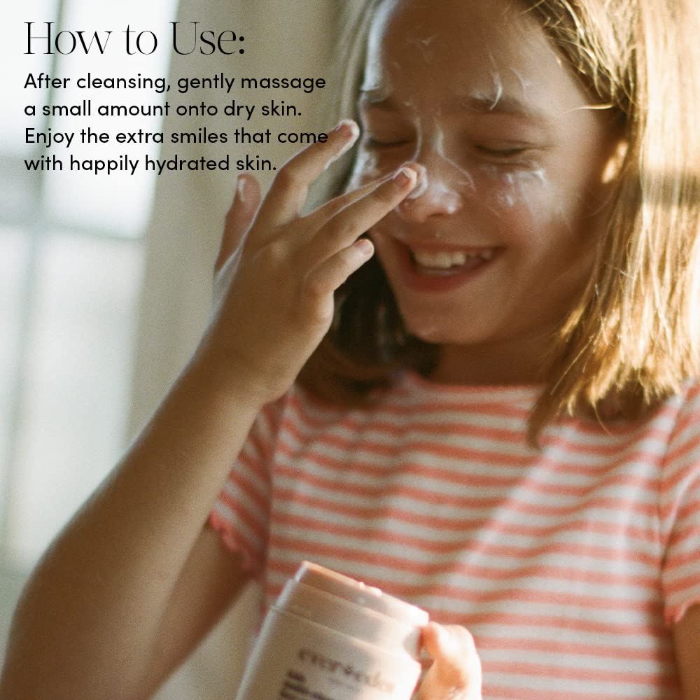 Evereden Kids Face Cream Melon Juice cream texture closeup emphasizes nourishing formula with omegas and vitamins.
