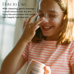Evereden Kids Face Cream Melon Juice cream texture closeup emphasizes nourishing formula with omegas and vitamins.