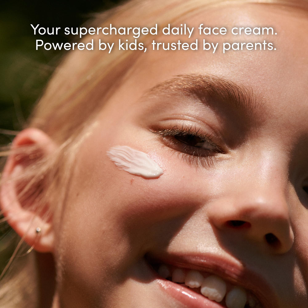 Evereden Kids Face Cream Melon Juice ingredients shot features niacinamide and ceramides for moisture balance.