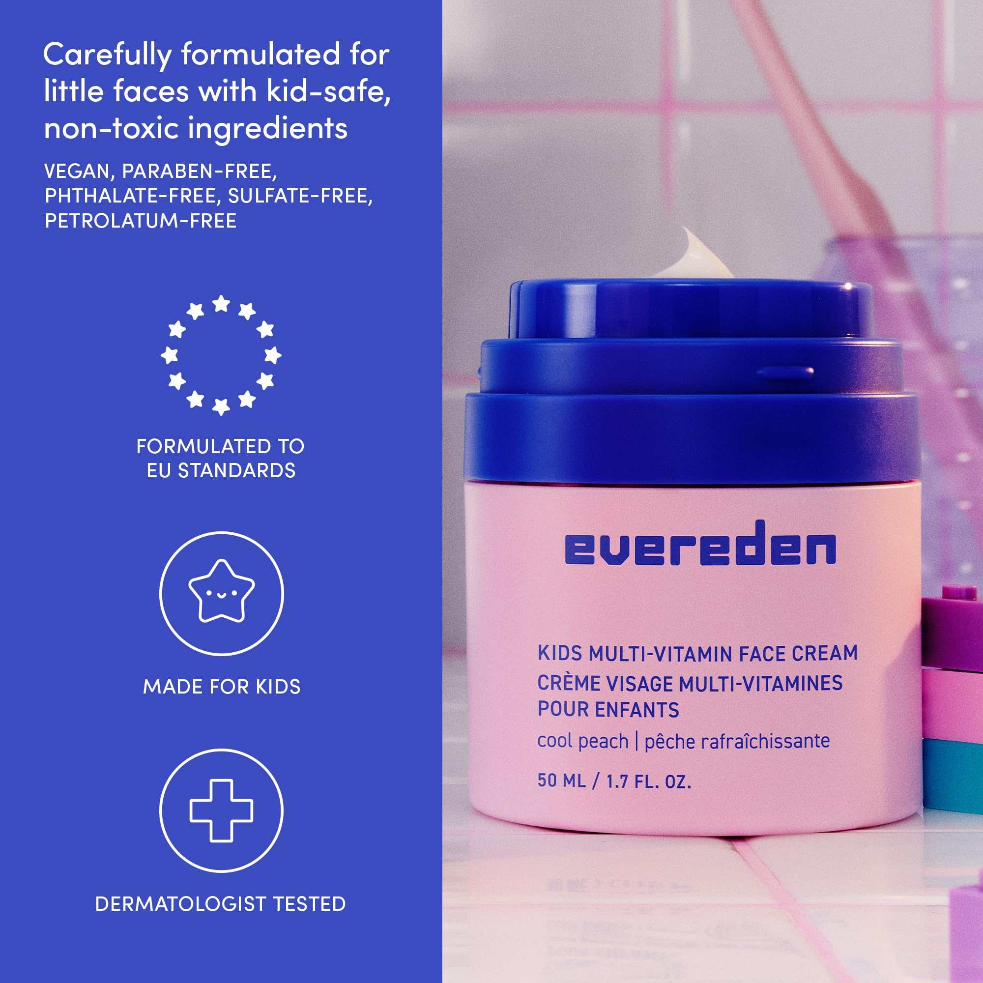 Evereden Kids Face Cream closeup on hydrated, healthy-looking skin.