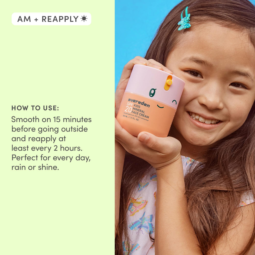 Evereden Kids Face Cream clean, non-toxic formula supports gentle care for kids' faces.