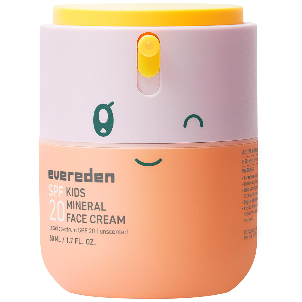 Evereden Kids Face Cream tube-front shows fragrance-free mineral SPF 20 protection for sensitive skin.