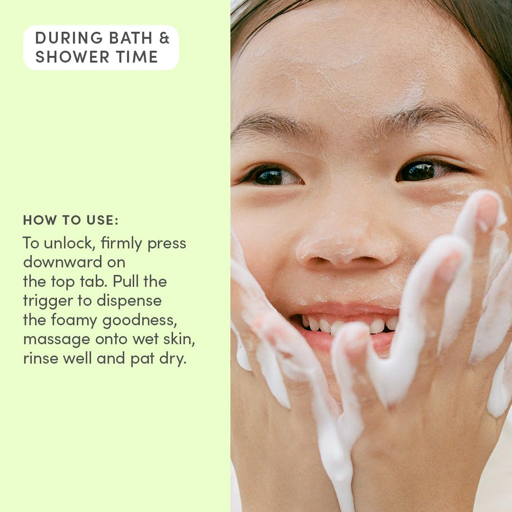 Evereden Kids Foam Soap spray bottle action demonstrates easy application for busy mornings.