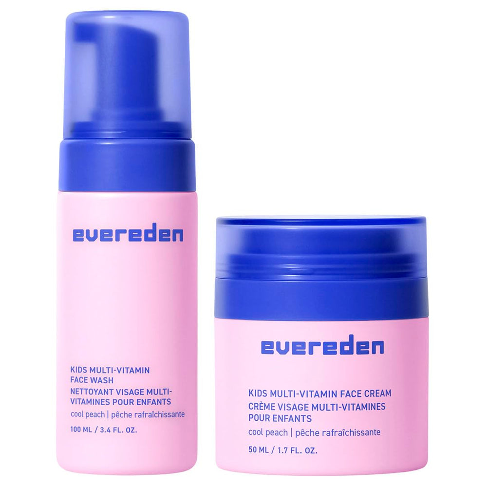 Evereden Kids Happy Face Duo Cool Peach face wash bottle demonstrates gentle cleansing for kids
