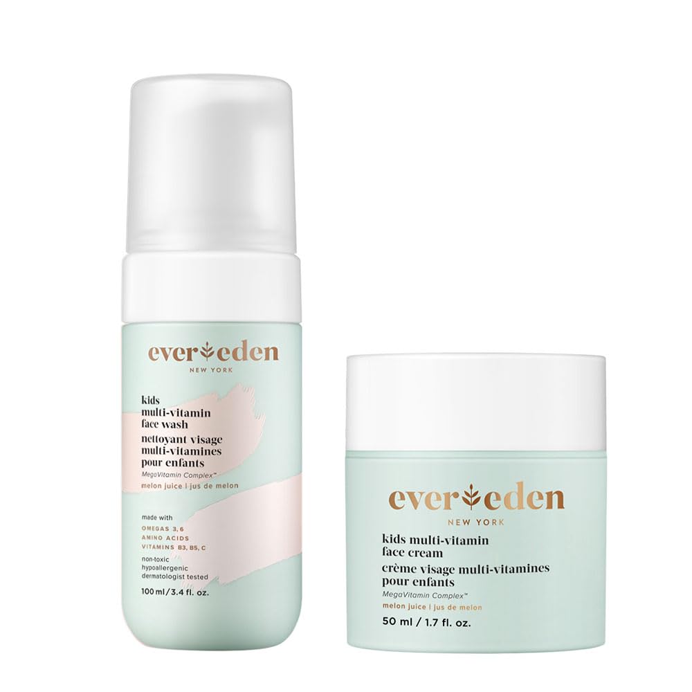 Evereden Kids Happy Face Duo melon-juice wash bottle, gentle cleansing for kids' skin.