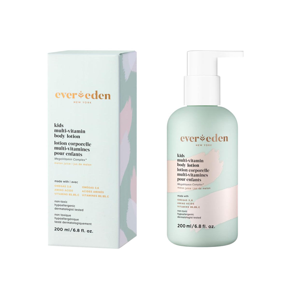 Evereden Kids Multi-Vitamin Body Lotion bottle delivers gentle hydration for daily use.