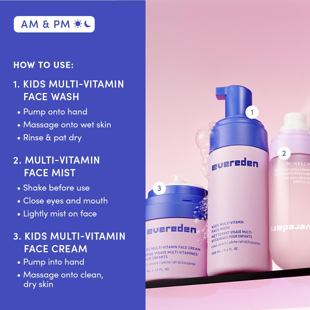 Evereden Clean vegan kids skincare trio ready for daily routine.