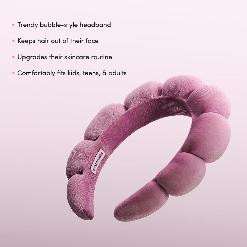 Evereden Kids Spa Headband close-up shows absorbent sponge performance for gentle cleansing.