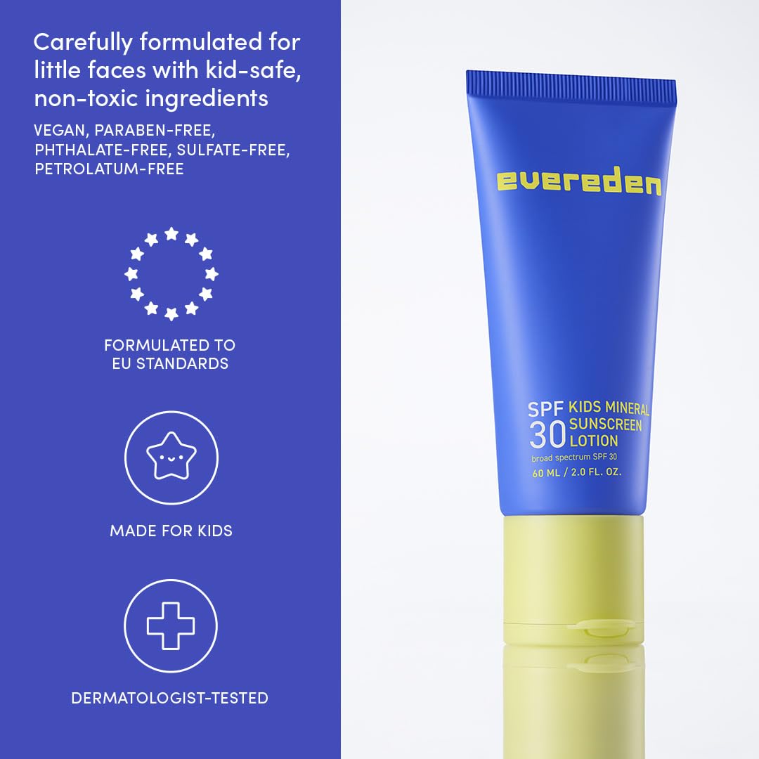 Evereden Kids SPF 30 Mineral Sunscreen Melon displays all-day sun protection in a kid-friendly formula.